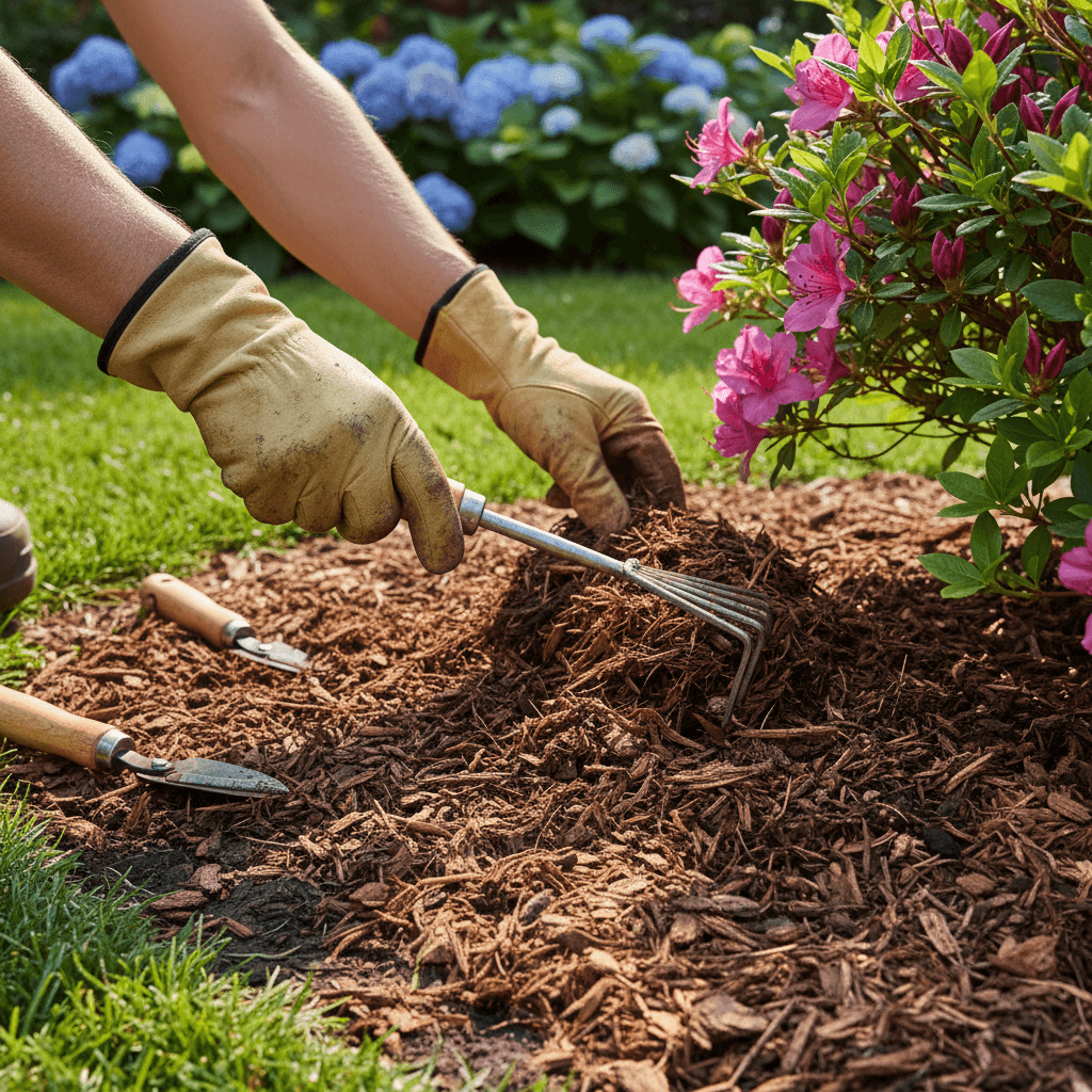 Landscaper's hands working on a Miami garden bed