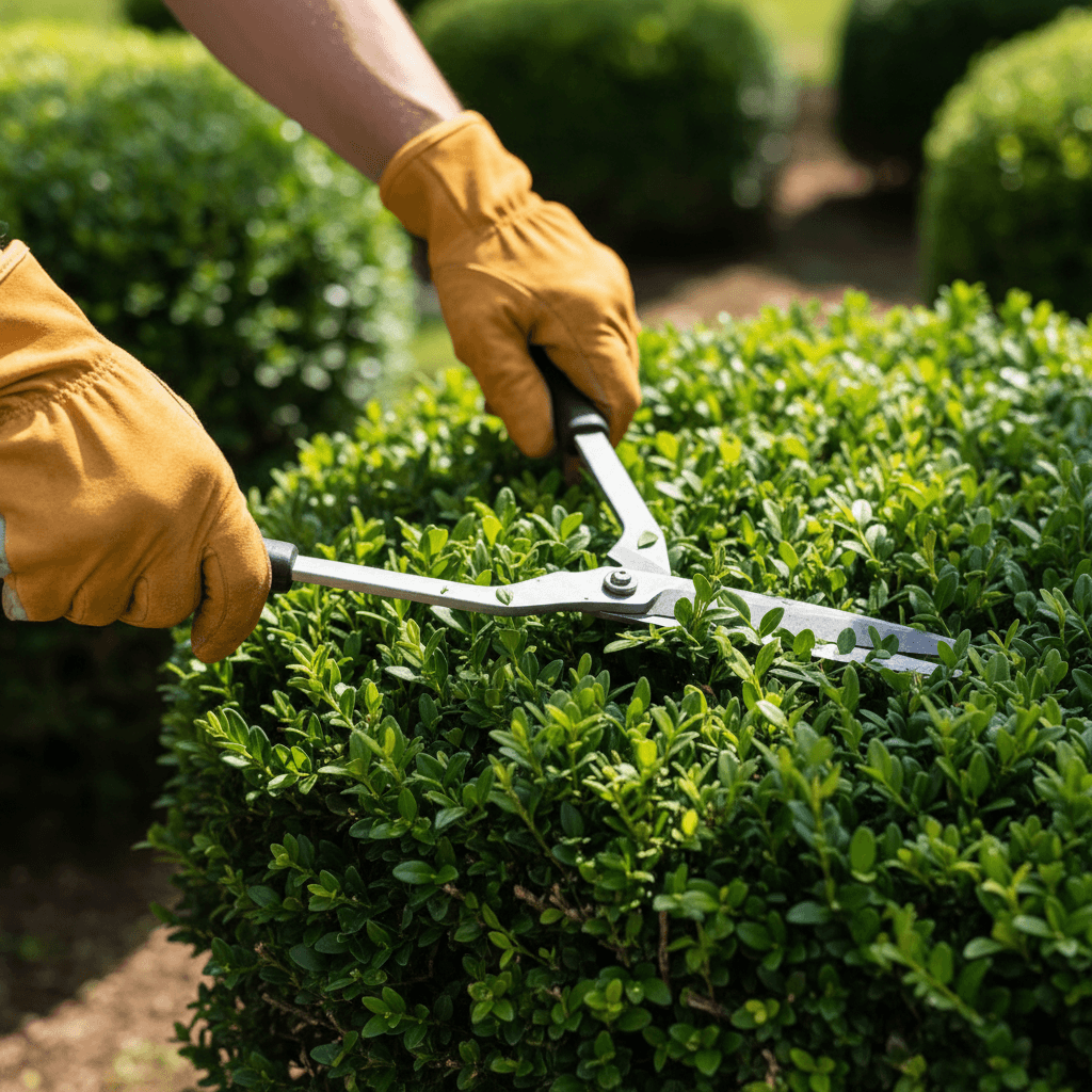 Hedge trimming finished along a residential walkway in Miami